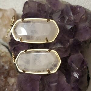 Rose Quartz Faceted Cut Prong Set Crystal Drop Hook Earrings Gold Tone